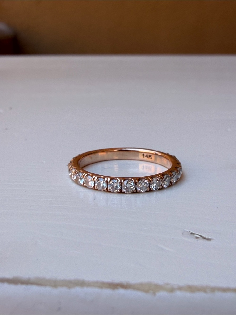 14K Rose Gold Wedding Band with Earth-mined diamonds size 4.5